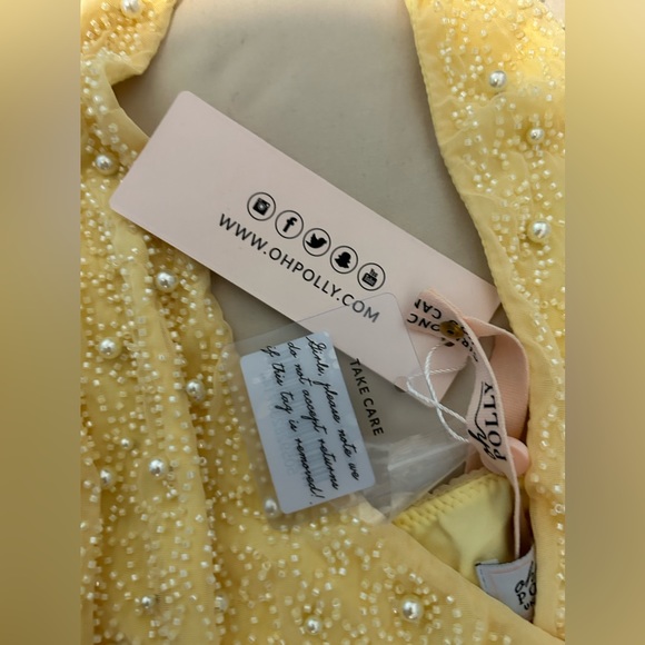 Oh Polly Embellished Cold Shoulder Cut Out Mini Dress In Yellow. UK 10, US 6 - Picture 3 of 9